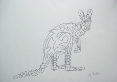 Wallaby, is a single continuous line drawing, with "spring" legs. Mick Burton, 2013.